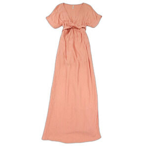 HAZEL & FOLK Melody Maxi Dress Dusty Rose Gauze Romantic Wrap Boho Cottagecore